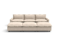 Modular Cero Reclining Sectionals | 6-Piece Beige Linen Open Plan Pit Sectionals 3-Seater with 3-Ottomans