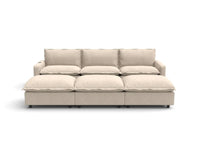 Modular Cero Reclining Sectionals | 6-Piece Beige Linen Open Plan Pit Sectionals 3-Seater with 3-Ottomans
