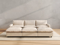Modular Cero Reclining Sectionals | 6-Piece Beige Linen Open Plan Pit Sectionals 3-Seater with 3-Ottomans