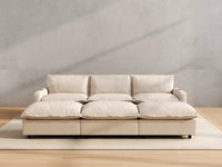 Modular Cero Reclining Sectionals | 6-Piece Beige Linen Open Plan Pit Sectionals 3-Seater with 3-Ottomans