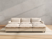 Modular Cero Reclining Sectionals | 6-Piece Beige Linen Open Plan Pit Sectionals 3-Seater with 3-Ottomans