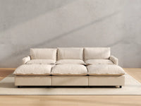 Modular Cero Reclining Sectionals | 6-Piece Beige Linen Open Plan Pit Sectionals 3-Seater with 3-Ottomans