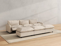 Modular Cero Reclining Sectionals | 6-Piece Beige Linen Open Plan Pit Sectionals 3-Seater with 3-Ottomans