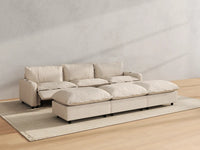 Modular Cero Reclining Sectionals | 6-Piece Beige Linen Open Plan Pit Sectionals 3-Seater with 3-Ottomans
