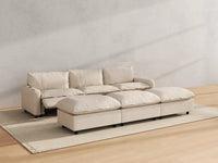 Modular Cero Reclining Sectionals | 6-Piece Beige Linen Open Plan Pit Sectionals 3-Seater with 3-Ottomans