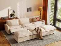 Modular Cero Reclining Sectionals | 6-Piece Beige Linen Open Plan Pit Sectionals 3-Seater with 3-Ottomans