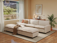 Modular Cero Reclining Sectionals | 6-Piece Beige Linen Open Plan Pit Sectionals 3-Seater with 3-Ottomans