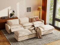 Modular Cero Reclining Sectionals | 6-Piece Beige Linen Open Plan Pit Sectionals 3-Seater with 3-Ottomans