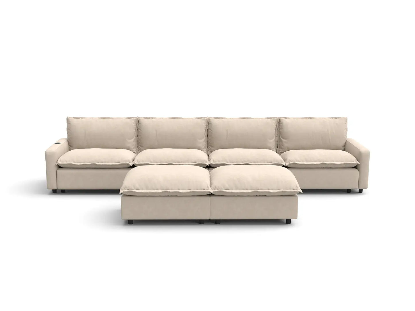 Modular Cero Reclining Sectionals | 6-Piece Beige Linen Open Plan Sofa Sets 4-Seater with 2-Ottomans