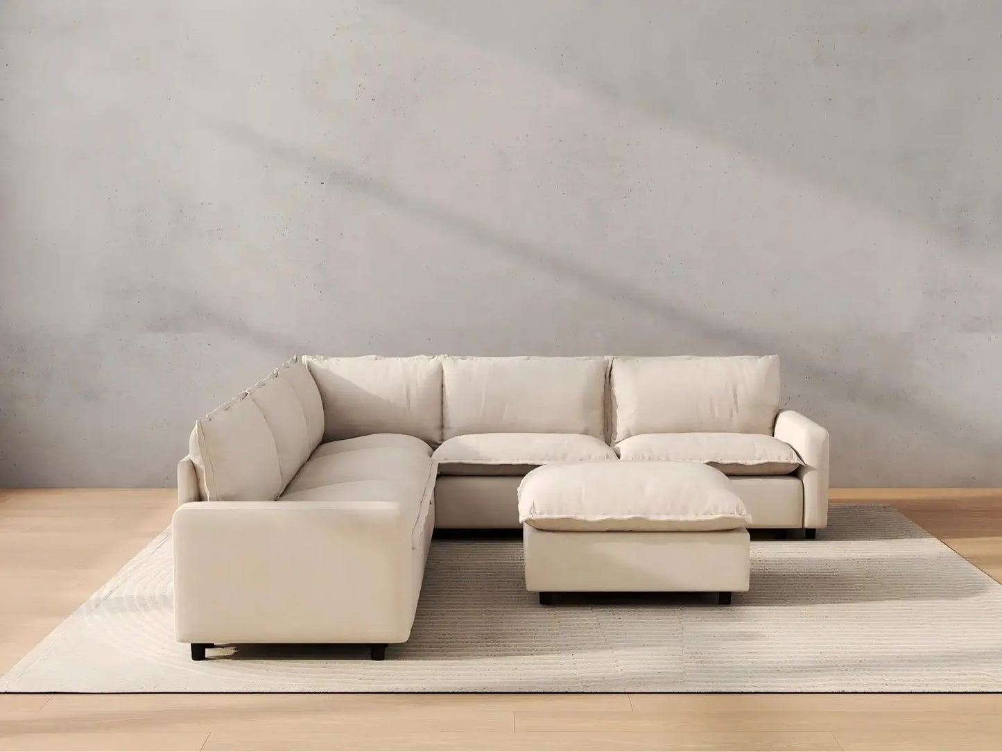 Modular Cero Modular Sectionals | 6-Piece Beige Linen Open Plan Sofa Sets 5-Seater with 1-Ottoman
