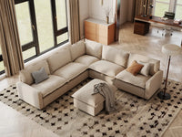 Modular Cero Modular Sectionals | 6-Piece Beige Linen Open Plan Sofa Sets 5-Seater with 1-Ottoman