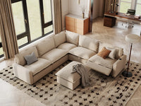 Modular Cero Reclining Sectionals | 6-Piece Beige Linen Open Plan Sofa Sets 5-Seater with 1-Ottoman