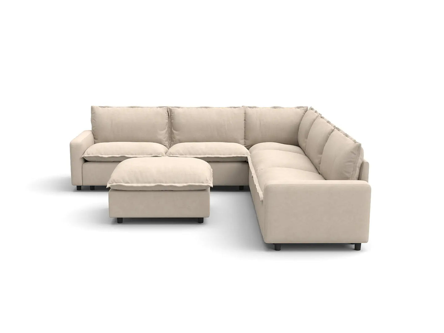 Modular Cero Modular Sectionals | 6-Piece Beige Linen Open Plan Sofa Sets 5-Seater with 1-Ottoman