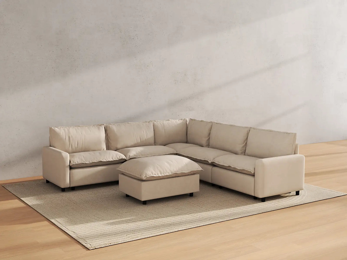 Modular Cero Modular Sectionals | 6-Piece Beige Linen Open Plan Sofa Sets 5-Seater with 1-Ottoman
