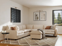 Modular Cero Reclining Sectionals | 6-Piece Beige Linen Open Plan Sofa Sets 5-Seater with 1-Ottoman