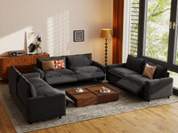 Modular Cero Reclining Sectionals | 6-Piece Grey Linen Grand Estate U-Shaped Sectionals 6-Seater