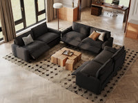 Modular Cero Reclining Sectionals | 6-Piece Grey Linen Grand Estate U-Shaped Sectionals 6-Seater