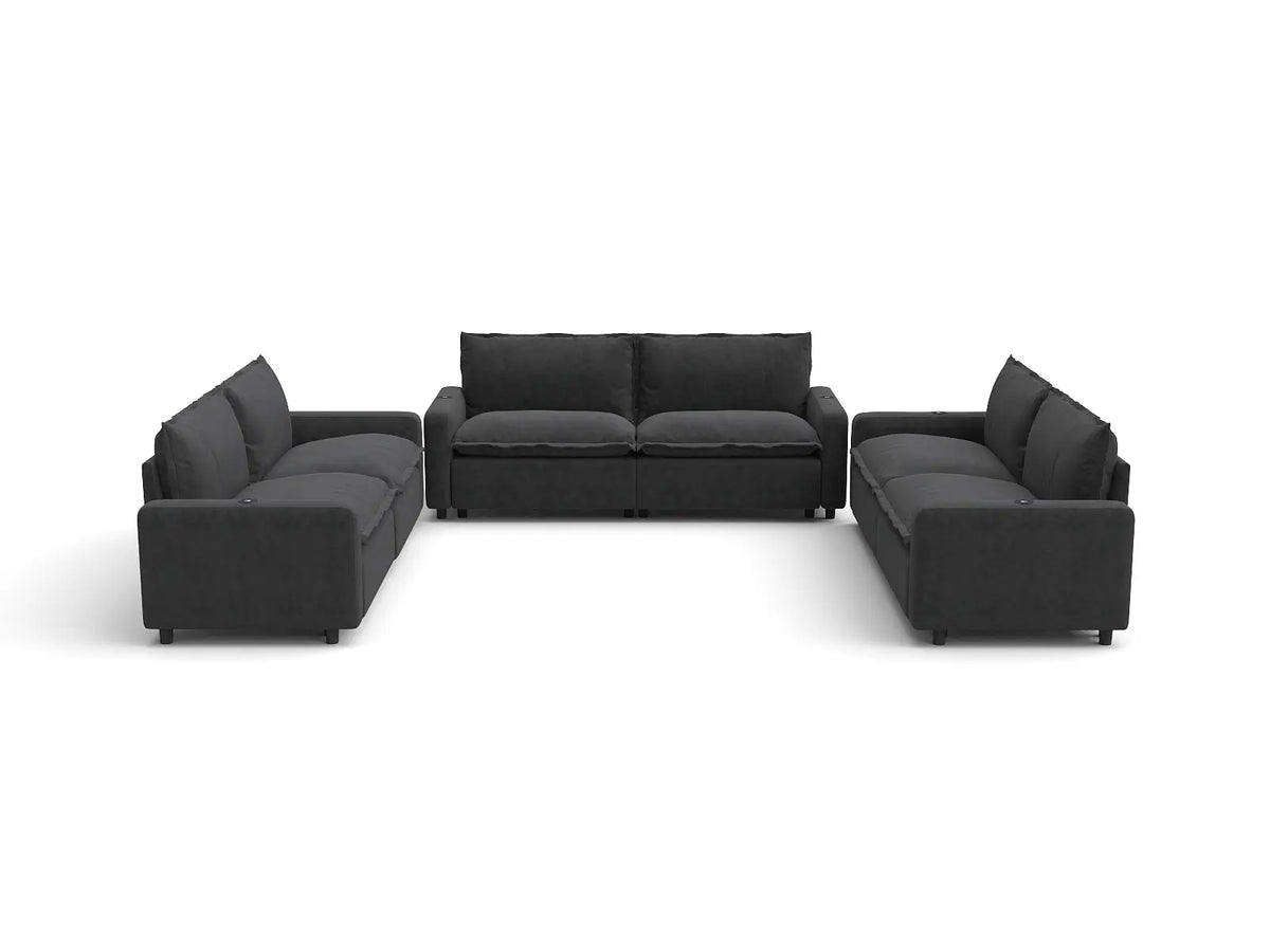 Modular Cero Reclining Sectionals | 6-Piece Grey Linen Grand Estate U-Shaped Sectionals 6-Seater