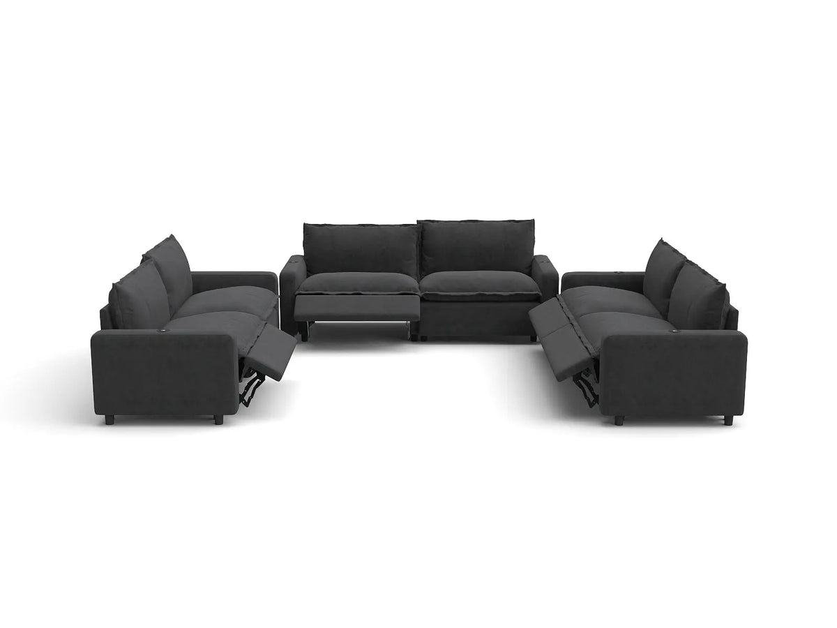 Modular Cero Reclining Sectionals | 6-Piece Grey Linen Grand Estate U-Shaped Sectionals 6-Seater