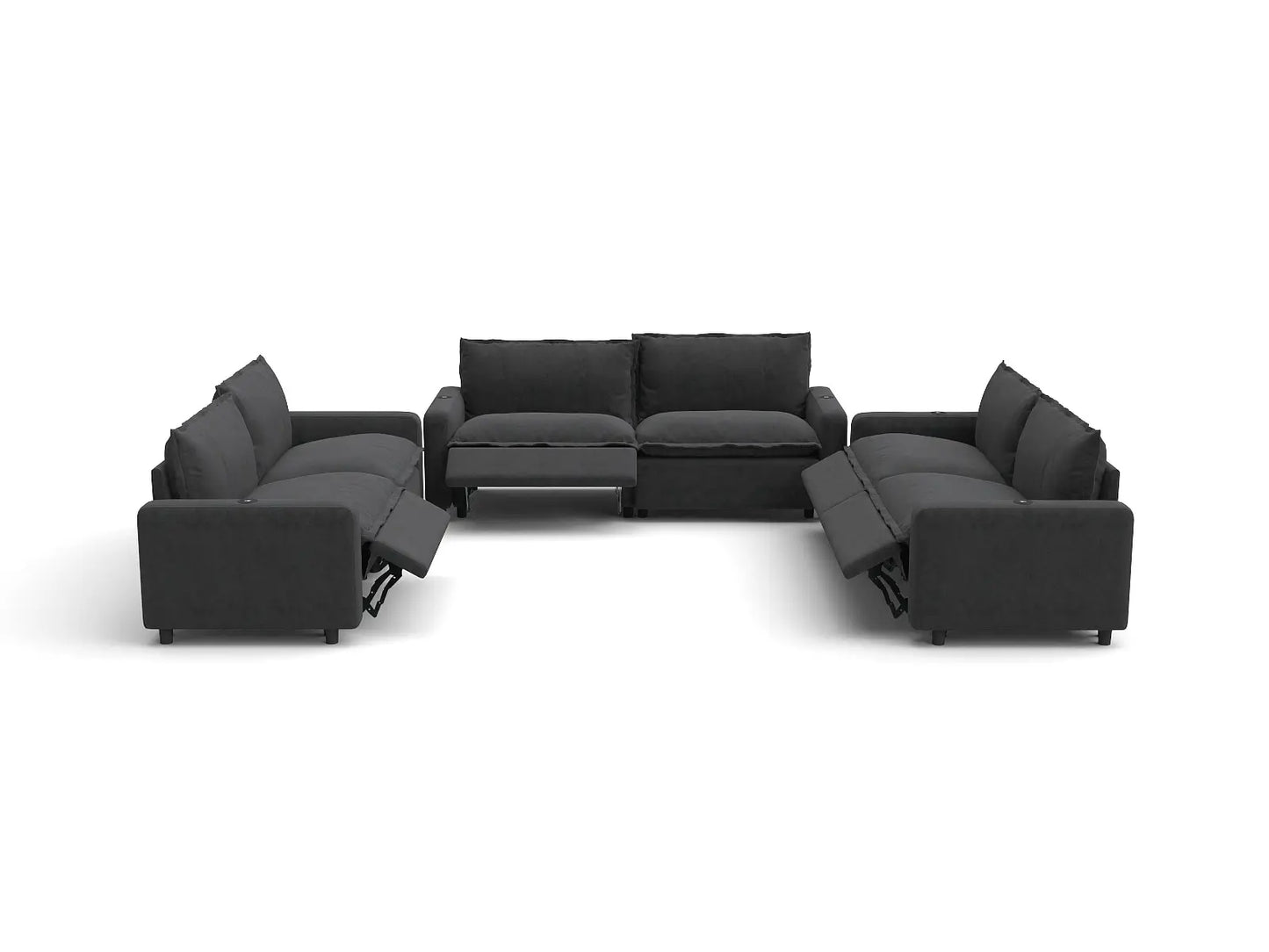 Modular Cero Reclining Sectionals | 6-Piece Grey Linen Grand Estate U-Shaped Sectionals 6-Seater