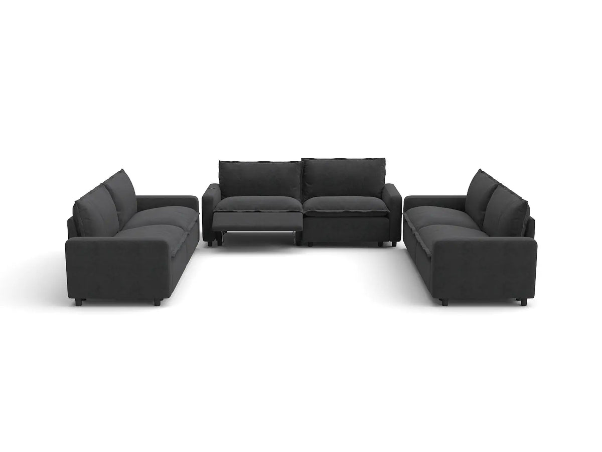 Modular Cero Reclining Sectionals | 6-Piece Grey Linen Grand Estate U-Shaped Sectionals 6-Seater