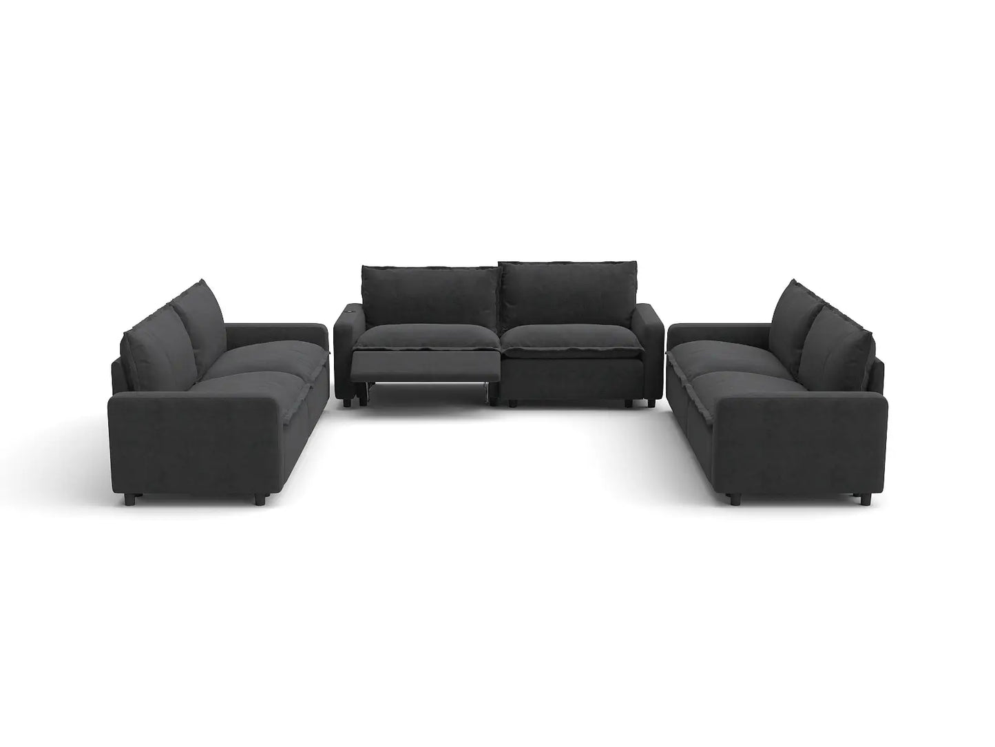 Modular Cero Reclining Sectionals | 6-Piece Grey Linen Grand Estate U-Shaped Sectionals 6-Seater