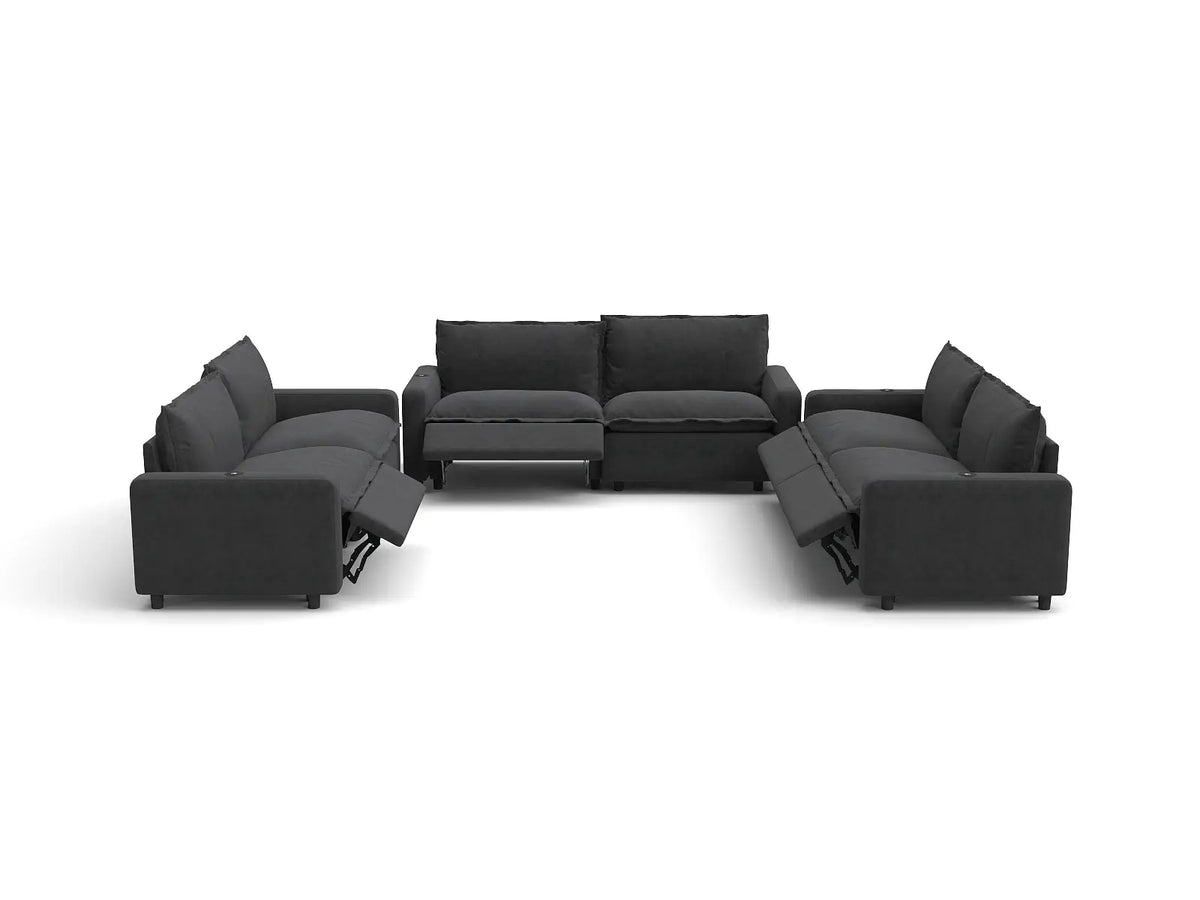 Modular Cero Reclining Sectionals | 6-Piece Grey Linen Grand Estate U-Shaped Sectionals 6-Seater