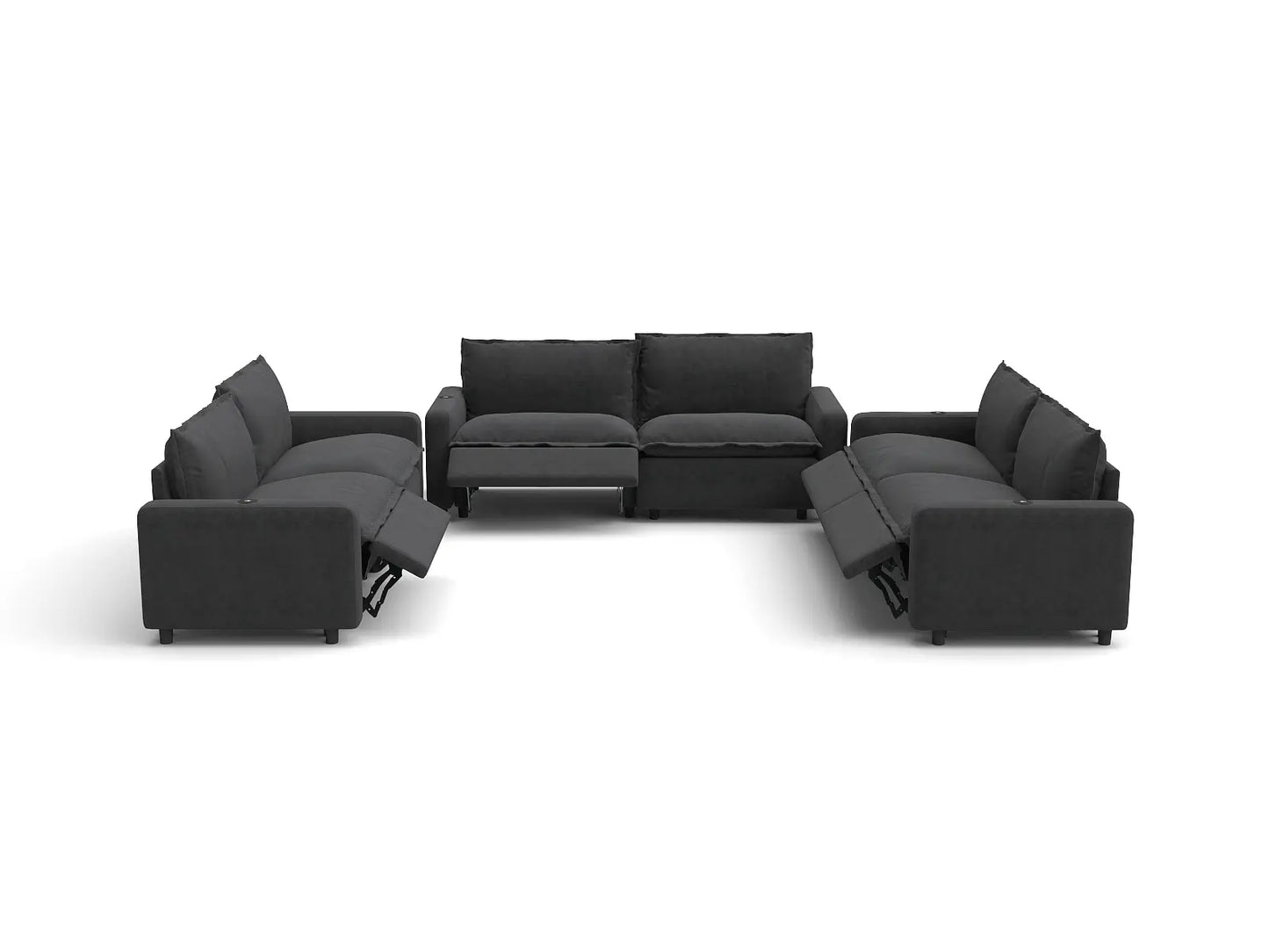 Modular Cero Reclining Sectionals | 6-Piece Grey Linen Grand Estate U-Shaped Sectionals 6-Seater