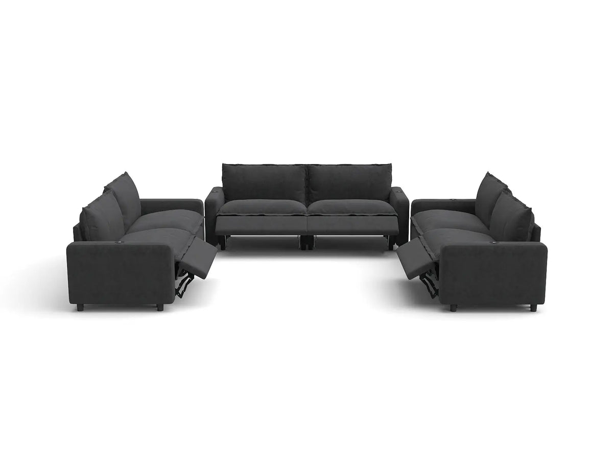 Modular Cero Reclining Sectionals | 6-Piece Grey Linen Grand Estate U-Shaped Sectionals 6-Seater