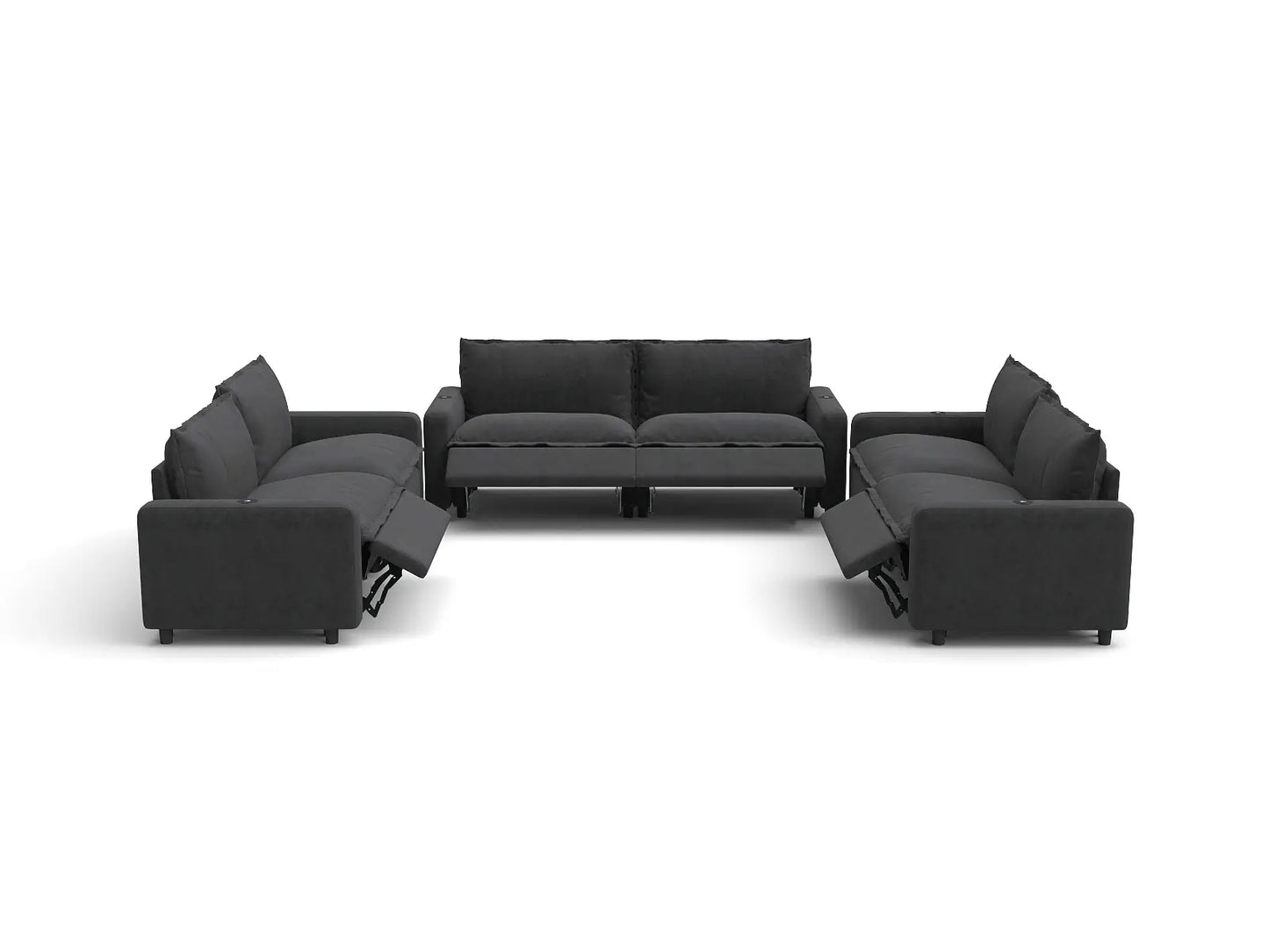 Modular Cero Reclining Sectionals | 6-Piece Grey Linen Grand Estate U-Shaped Sectionals 6-Seater