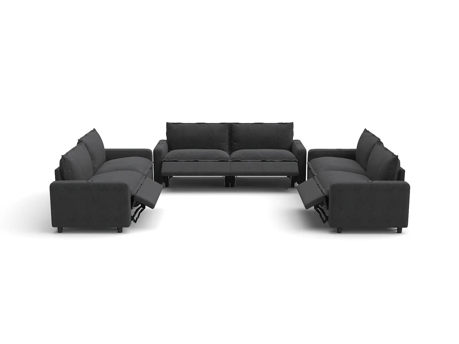 Modular Cero U Shaped Sectional with Recliner | 6-Piece Grey Linen Grand Estate U-Shaped Sectionals 6-Seater
