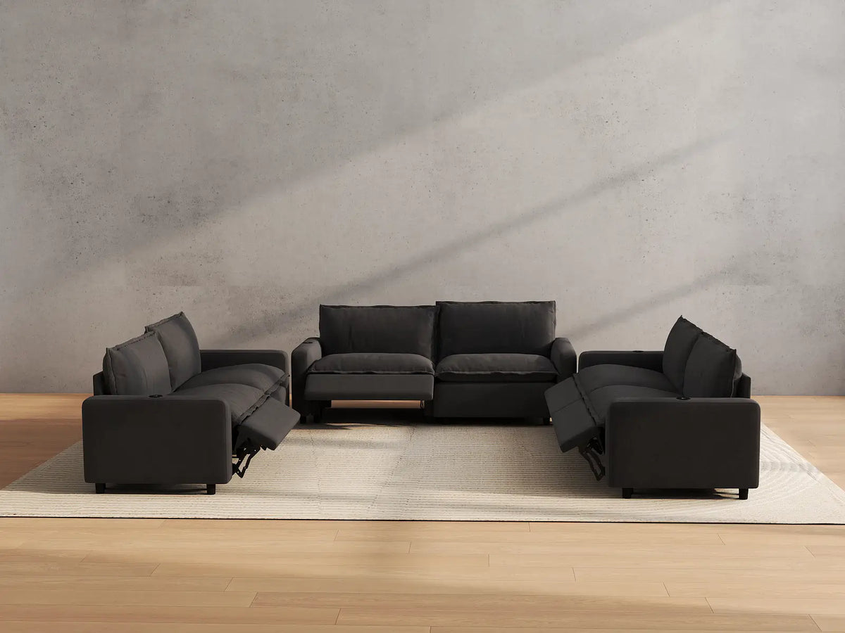 Modular Cero Reclining Sectionals | 6-Piece Grey Linen Grand Estate U-Shaped Sectionals 6-Seater