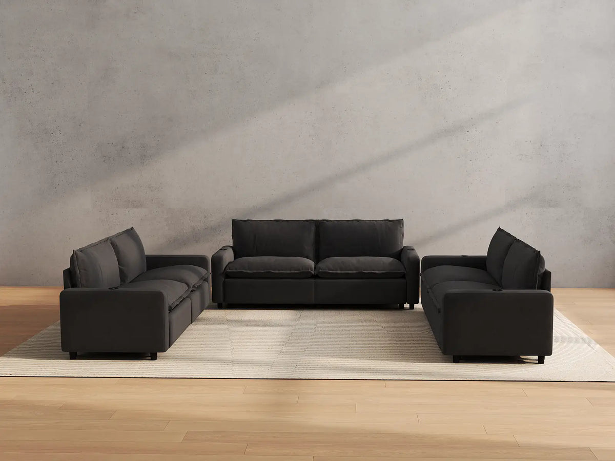 Modular Cero Reclining Sectionals | 6-Piece Grey Linen Grand Estate U-Shaped Sectionals 6-Seater