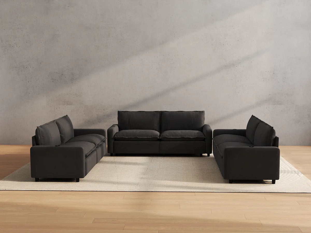 Modular Cero Reclining Sectionals | 6-Piece Grey Linen Grand Estate U-Shaped Sectionals 6-Seater