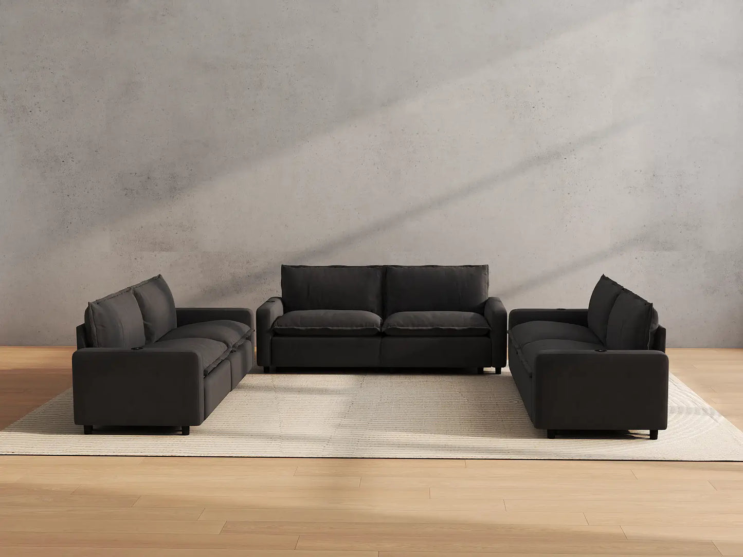Modular Cero Reclining Sectionals | 6-Piece Grey Linen Grand Estate U-Shaped Sectionals 6-Seater