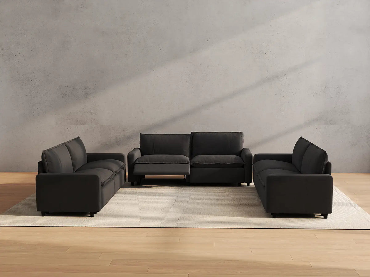Modular Cero Reclining Sectionals | 6-Piece Grey Linen Grand Estate U-Shaped Sectionals 6-Seater