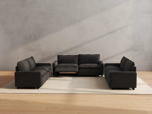 Modular Cero Reclining Sectionals | 6-Piece Grey Linen Grand Estate U-Shaped Sectionals 6-Seater