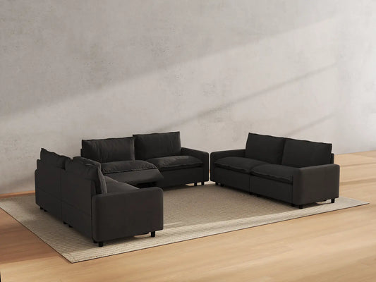 Modular Cero Reclining Sectionals | 6-Piece Grey Linen Grand Estate U-Shaped Sectionals 6-Seater