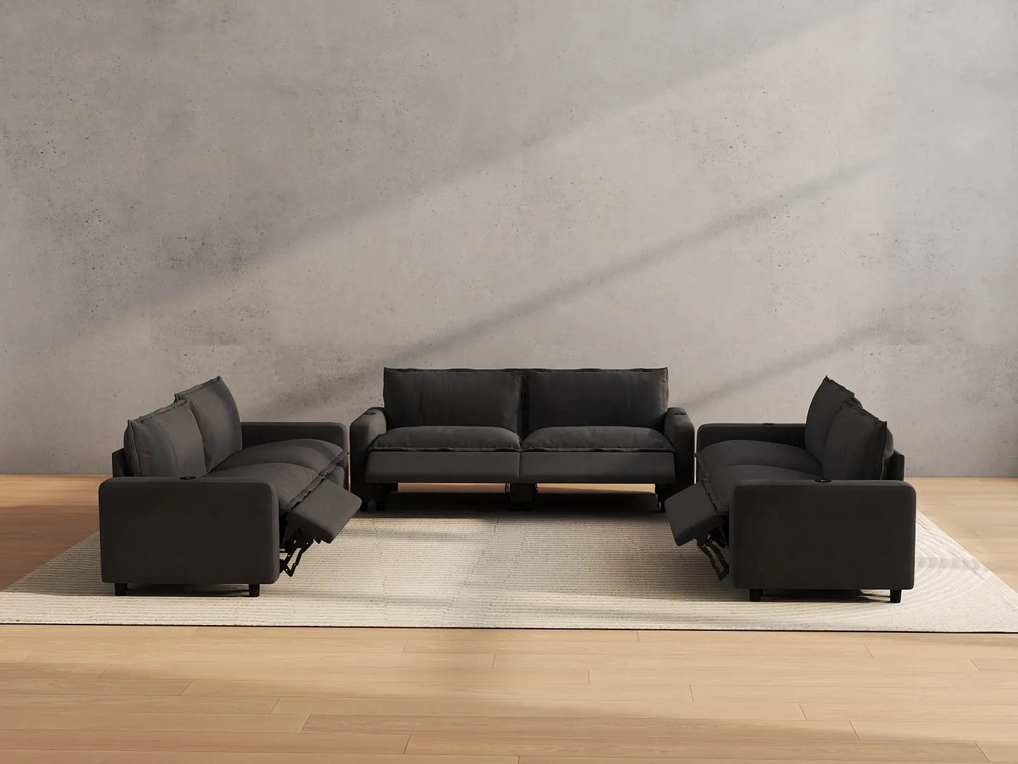 Modular Cero Reclining Sectionals | 6-Piece Grey Linen Grand Estate U-Shaped Sectionals 6-Seater