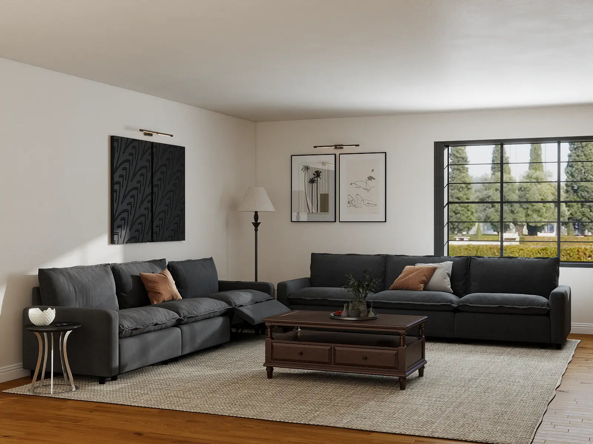 Modular Cero Reclining Sectionals | 6-Piece Grey Linen Grand Estate V-Shaped Sectionals 6-Seater