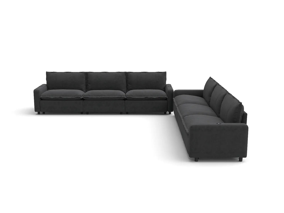 Modular Cero Reclining Sectionals | 6-Piece Grey Linen Grand Estate V-Shaped Sectionals 6-Seater