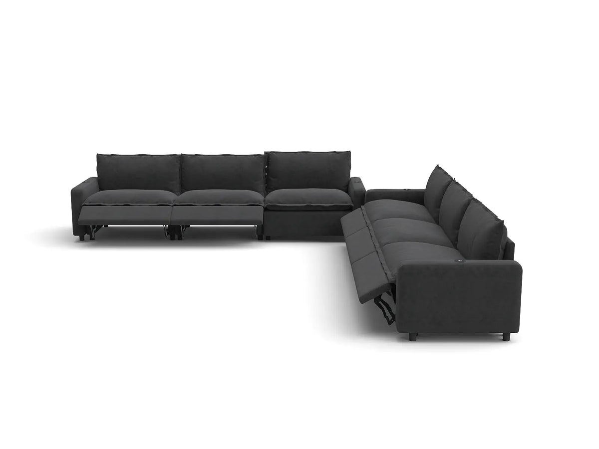 Modular Cero Reclining Sectionals | 6-Piece Grey Linen Grand Estate V-Shaped Sectionals 6-Seater
