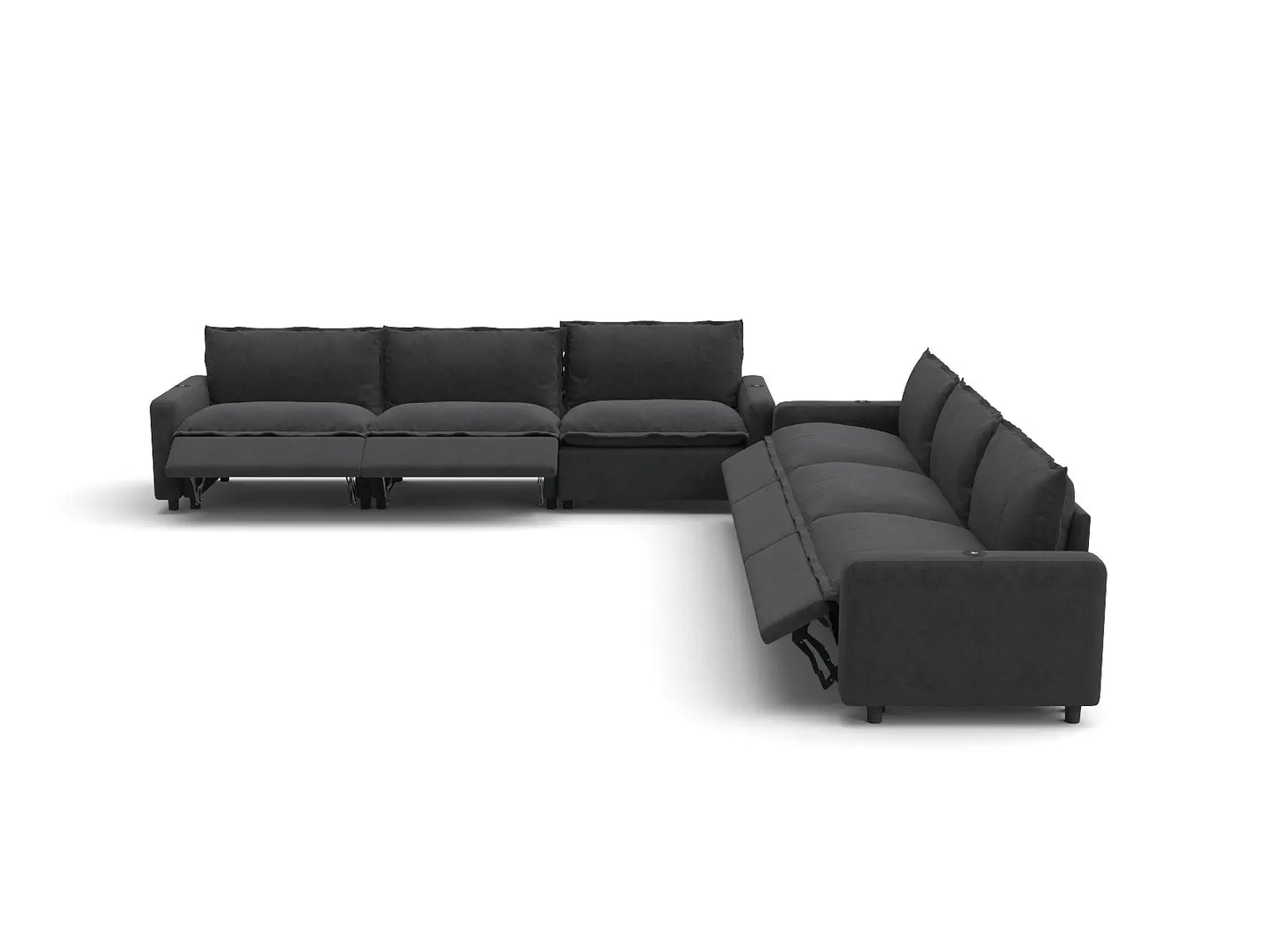 Modular Cero Reclining Sectionals | 6-Piece Grey Linen Grand Estate V-Shaped Sectionals 6-Seater