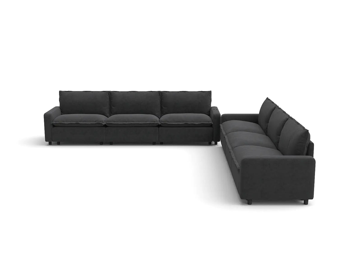 Modular Cero Reclining Sectionals | 6-Piece Grey Linen Grand Estate V-Shaped Sectionals 6-Seater