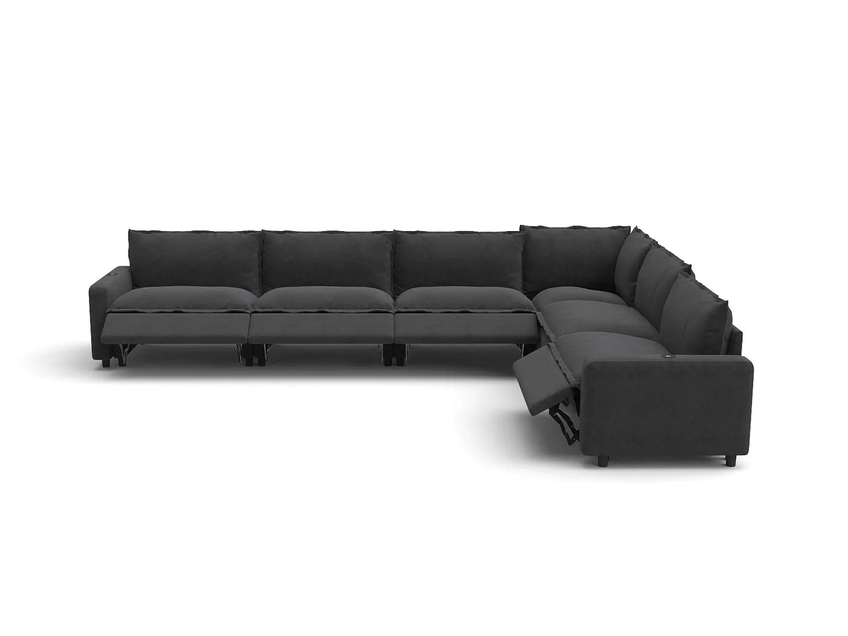 Modular Cero Reclining Sectionals | 6-Piece Grey Linen Grand Estate V-Shaped Sectionals 6-Seater