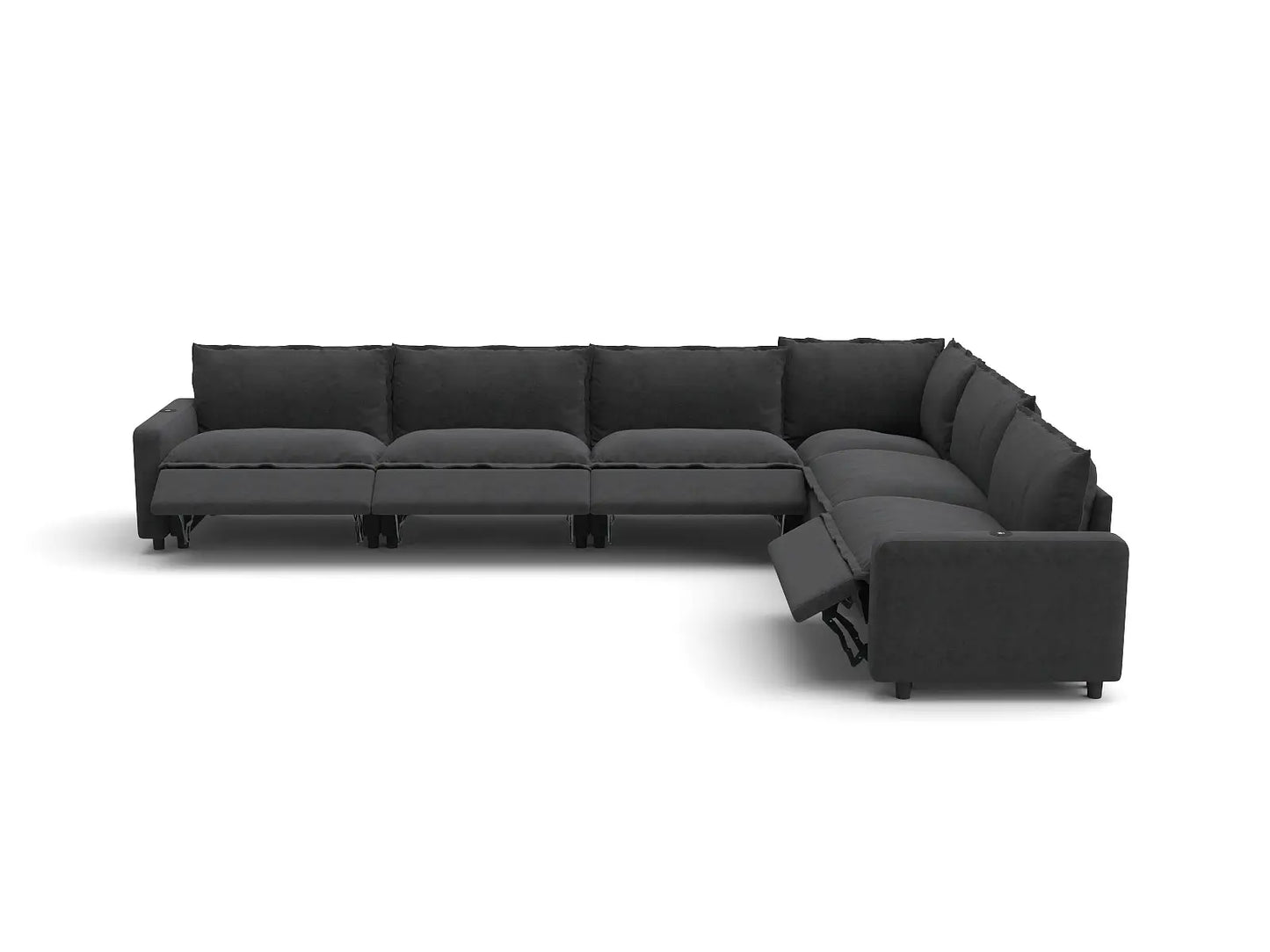 Modular Cero Reclining Sectionals | 6-Piece Grey Linen Grand Estate V-Shaped Sectionals 6-Seater