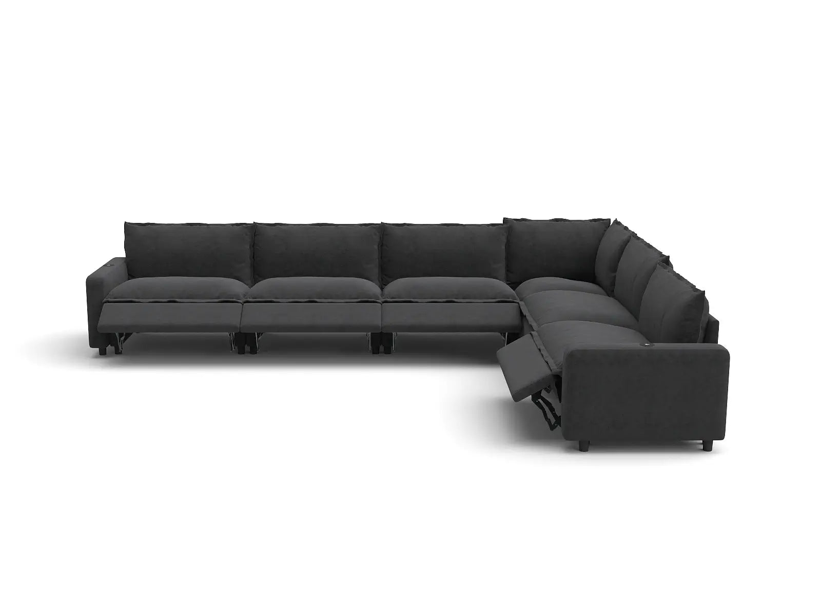 Modular Cero Reclining Sectional Sofa | 6-Piece Grey Linen Grand Estate V-Shaped Sectionals 6-Seater