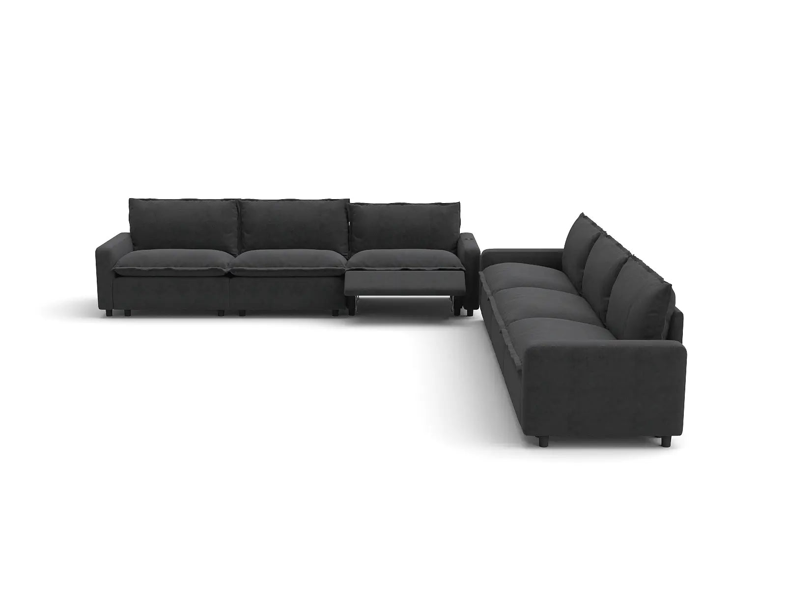 Modular Cero Reclining Sectional Sofa | 6-Piece Grey Linen Grand Estate V-Shaped Sectionals 6-Seater