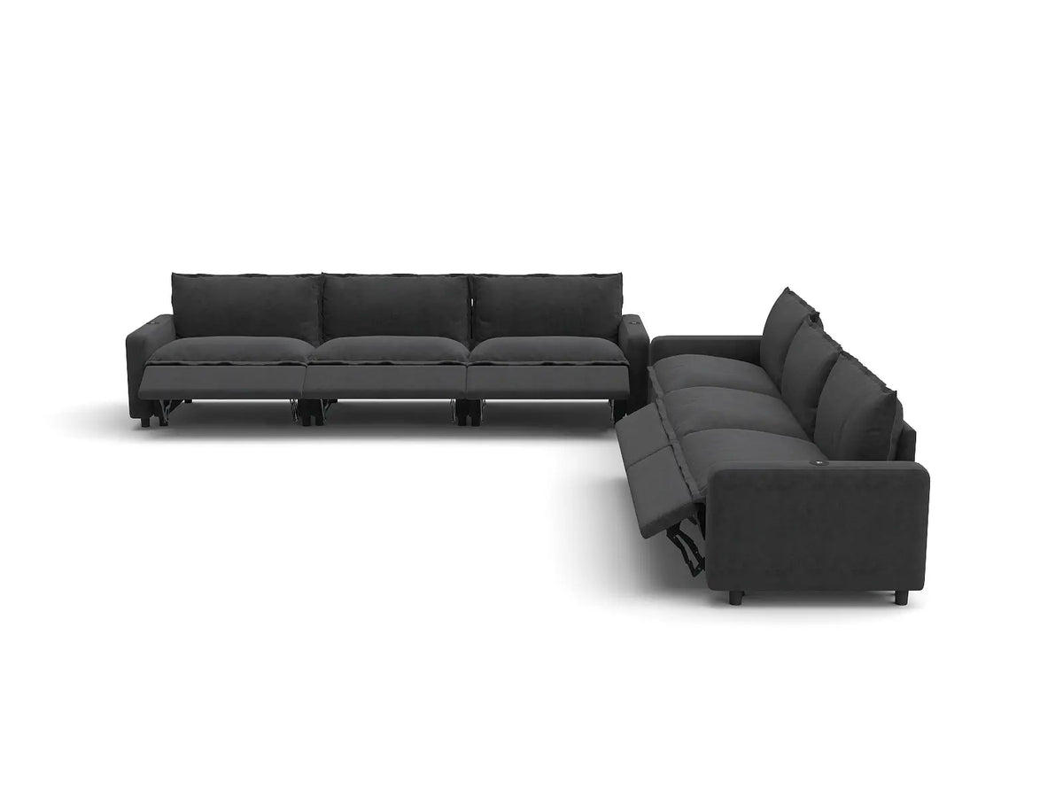 Modular Cero Reclining Sectionals | 6-Piece Grey Linen Grand Estate V-Shaped Sectionals 6-Seater
