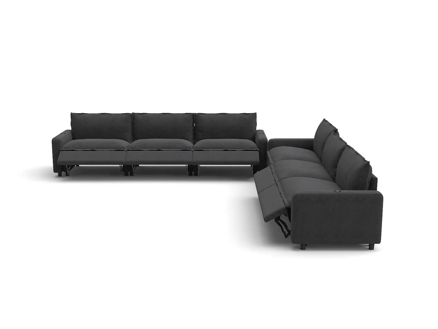 Modular Cero Reclining Sectionals | 6-Piece Grey Linen Grand Estate V-Shaped Sectionals 6-Seater